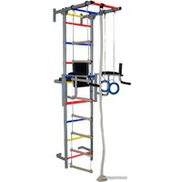 Детский спортивный комплекс Крепыш пристенный с брусьями (ПВХ покрытие, серый/разноцветный)