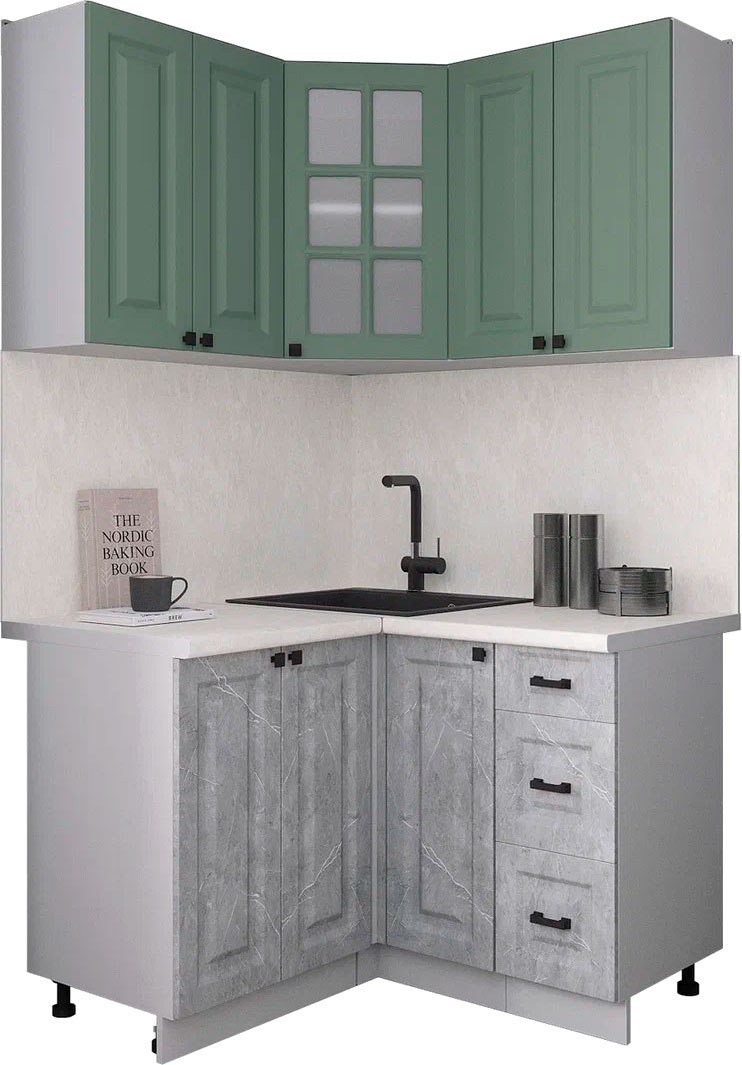 

Готовая кухня Интерлиния Мила Деко 1.2x1.2 (керамика/мята/опал светлый)