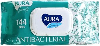 Влажные салфетки Aura для всей семьи с антибактериальным эффектом big-pack с крышкой (144 шт)