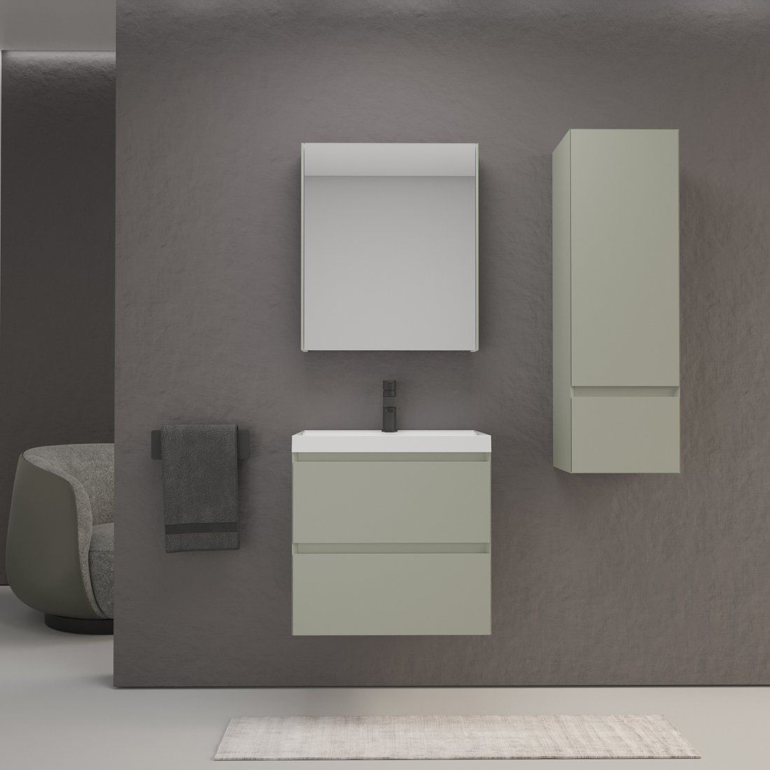 

Symbolite Тумба под умывальник Манхэттен 60 Plus 2 ящика + Asti 60x45 (подвесная, олива)