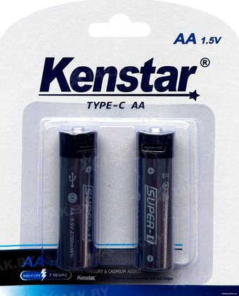 Аккумулятор Kenstar AA Li-ion 1800mAh BL-2 (2 шт, с разъемом зарядки Type-C)