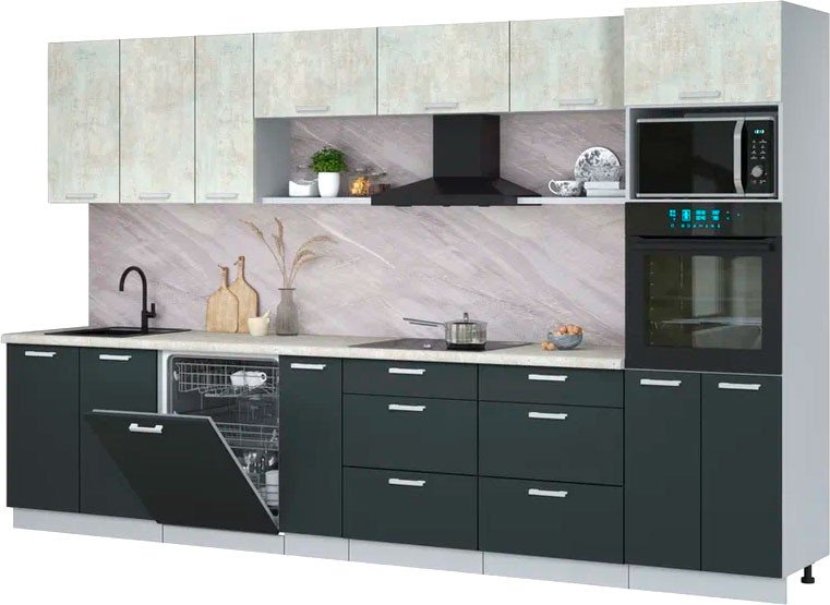 

Готовая кухня Интерлиния Мила Лайт 3.5-ПМ1-2 (бетон лайт/антрацит/опал светлый)