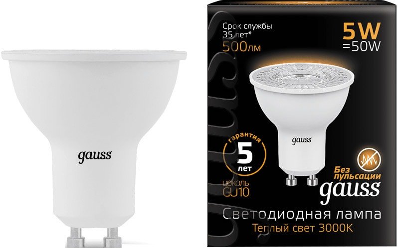 Светодиодная лампочка Gauss GU10 5Вт 3000K 101506105