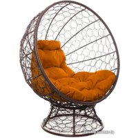 Кресло M-Group Кокос на подставке 11590207 (коричневый ротанг/оранжевая подушка)