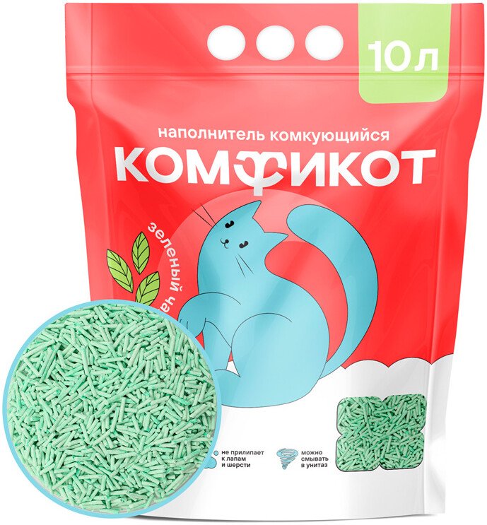 Наполнитель для туалета Комфикот Тофу 10л (зеленый чай)