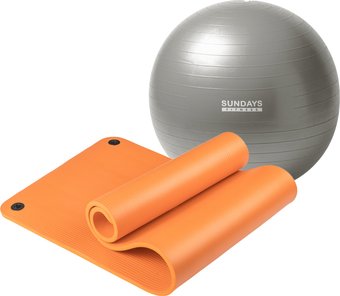 Набор для йоги Sundays Fitness Фитбол 75см IR97403 + Коврик 1.5см IR97506 (серый, оранжевый)