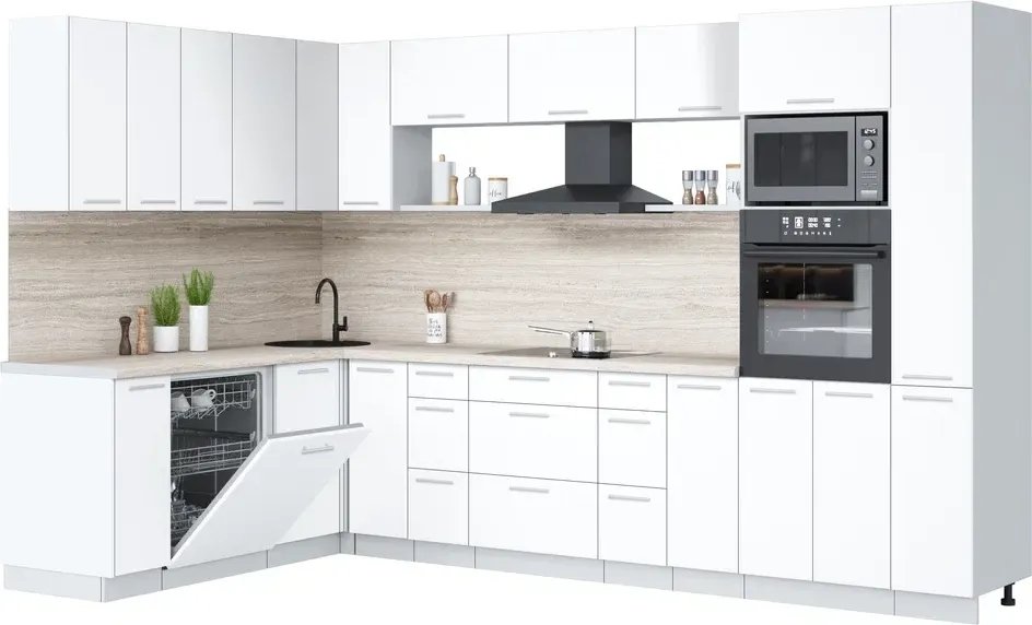 

Готовая кухня Интерлиния Мила Лайт 1.896х3.28 (белый платинум/белый платинум/травертин серый)