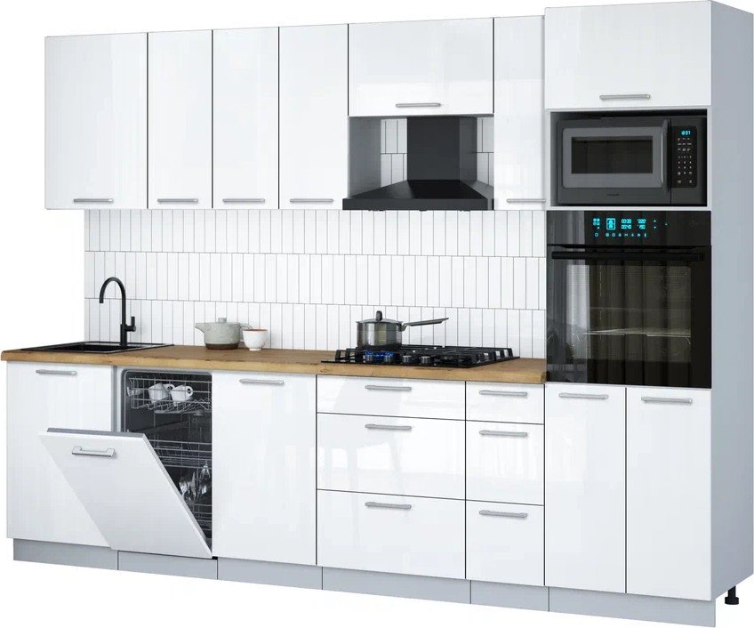 

Готовая кухня Интерлиния Мила Gloss 2.9-ПМ3 (белый/белый/дуб бунратти)