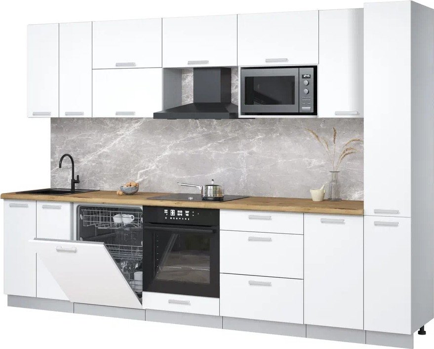 

Готовая кухня Интерлиния Мила Лайт 3.1-ПМ2 (белый платинум/белый платинум/дуб бунратти)