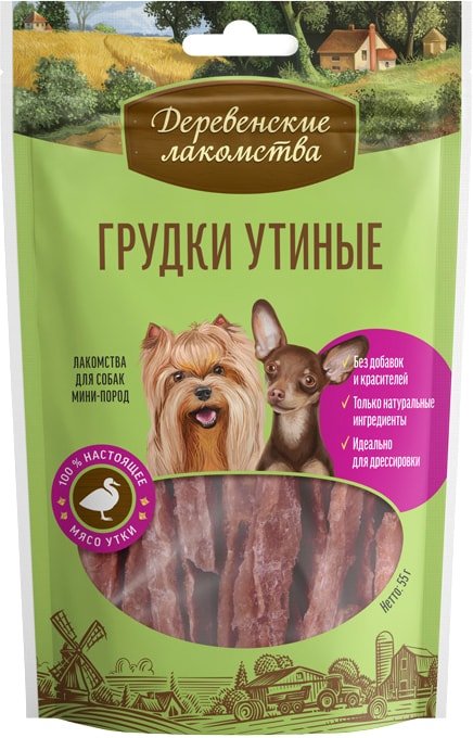 

Лакомство для собак Деревенские лакомства Грудки утиные для мини-пород 55 г