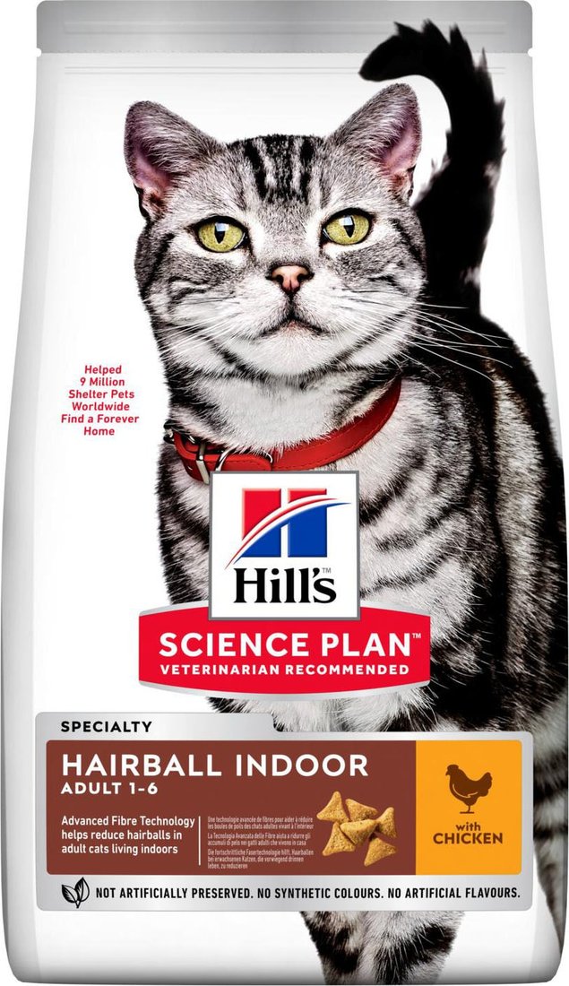 

Сухой корм для кошек Hill's Science Plan Hairball Indoor Chicken для выведения шерсти из желудка у домашних кошек, с курицей 1.5 кг