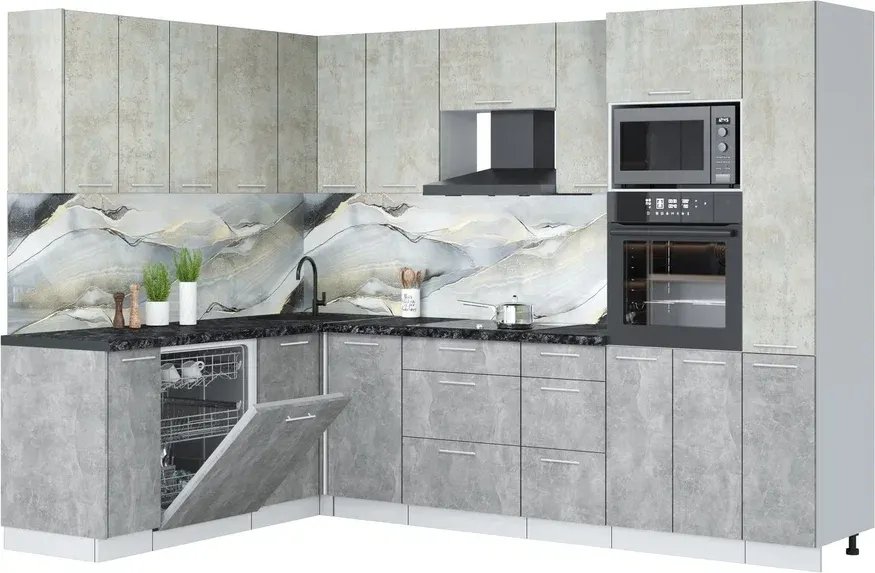 

Готовая кухня Интерлиния Мила Лайт 1.896х2.88 (бетон лайт/бетон/кастилло темный)