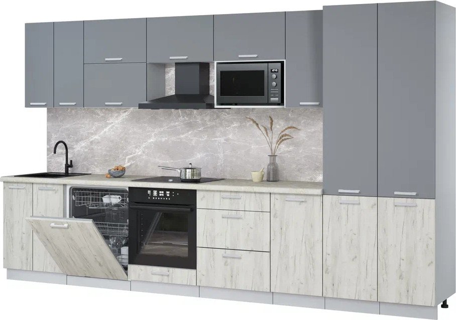 

Готовая кухня Интерлиния Мила Лайт 3.6-ПМ2 (серебро/дуб белый/опал светлый)