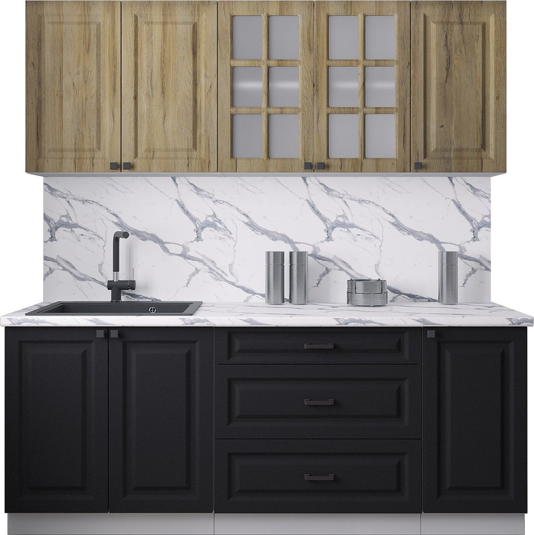 

Готовая кухня Интерлиния Мила Деко 2.0Б (черный/дуб вотан/белый гранит)