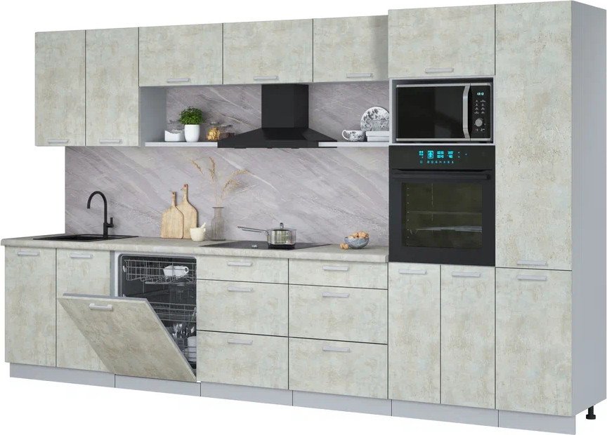 

Готовая кухня Интерлиния Мила Лайт 3.6-ПМ1 (бетон лайт/бетон лайт/опал светлый)