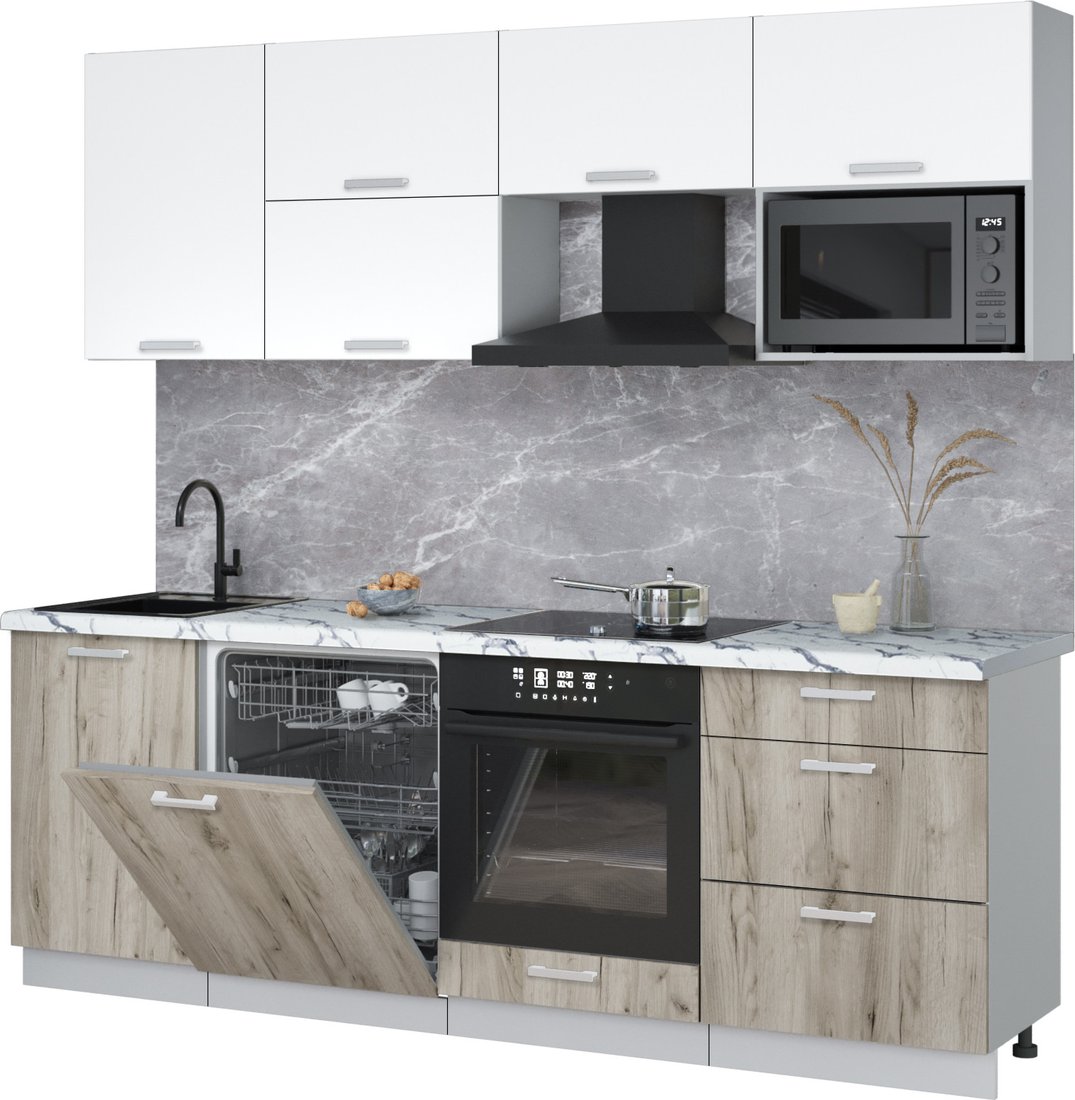 

Готовая кухня Интерлиния Мила Лайт 2.3-ПМ2 (белый платинум/дуб серый/белый гранит)