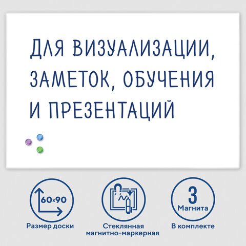 

Магнитно-маркерная доска BRAUBERG стеклянная 60x90 см (белый)