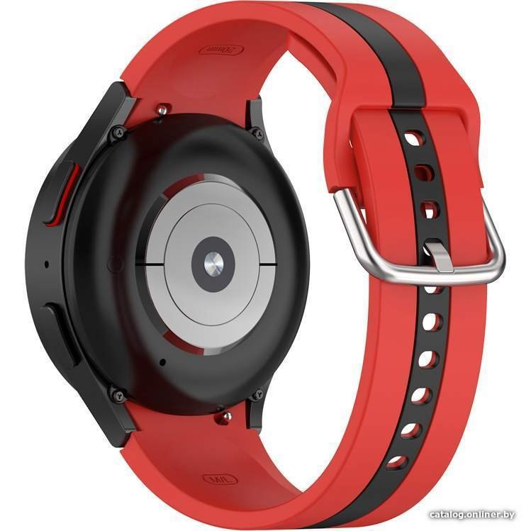 Ремешок Rumi Sport Line силиконовый для Samsung Galaxy Watch4/5/6 (20 мм, красный/черный)