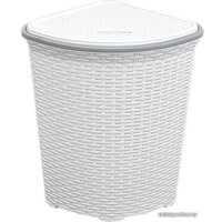 Корзина ВиолетПласт для белья угловая с крышкой 60 л Ротанг (белый)