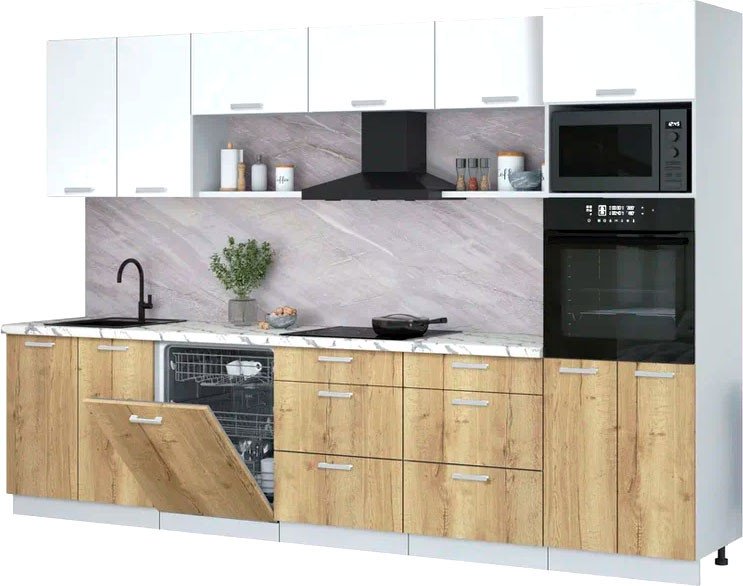 

Готовая кухня Интерлиния Мила Лайт 3.2-ПМ1 (белый платинум/дуб золотой/белый гранит)