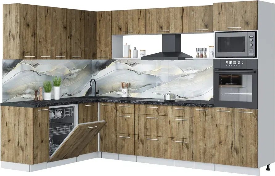 

Готовая кухня Интерлиния Мила Лайт 1.896х2.98-2 (дуб веллингтон/дуб веллингтон/кастилло темный)