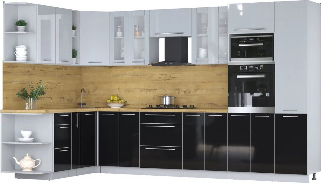 

Готовая кухня Интерлиния Мила Пластик 1.88x3.4 LV (туманный глянец/черный глянец/дуб бунратти)