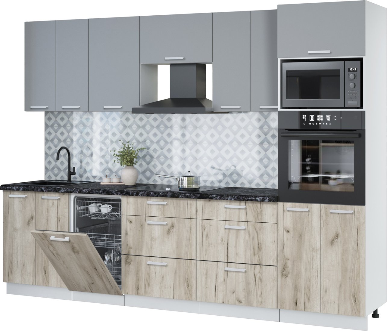 

Готовая кухня Интерлиния Мила Лайт 2.85-ПМ3 (серебро/дуб серый/кастилло темный)