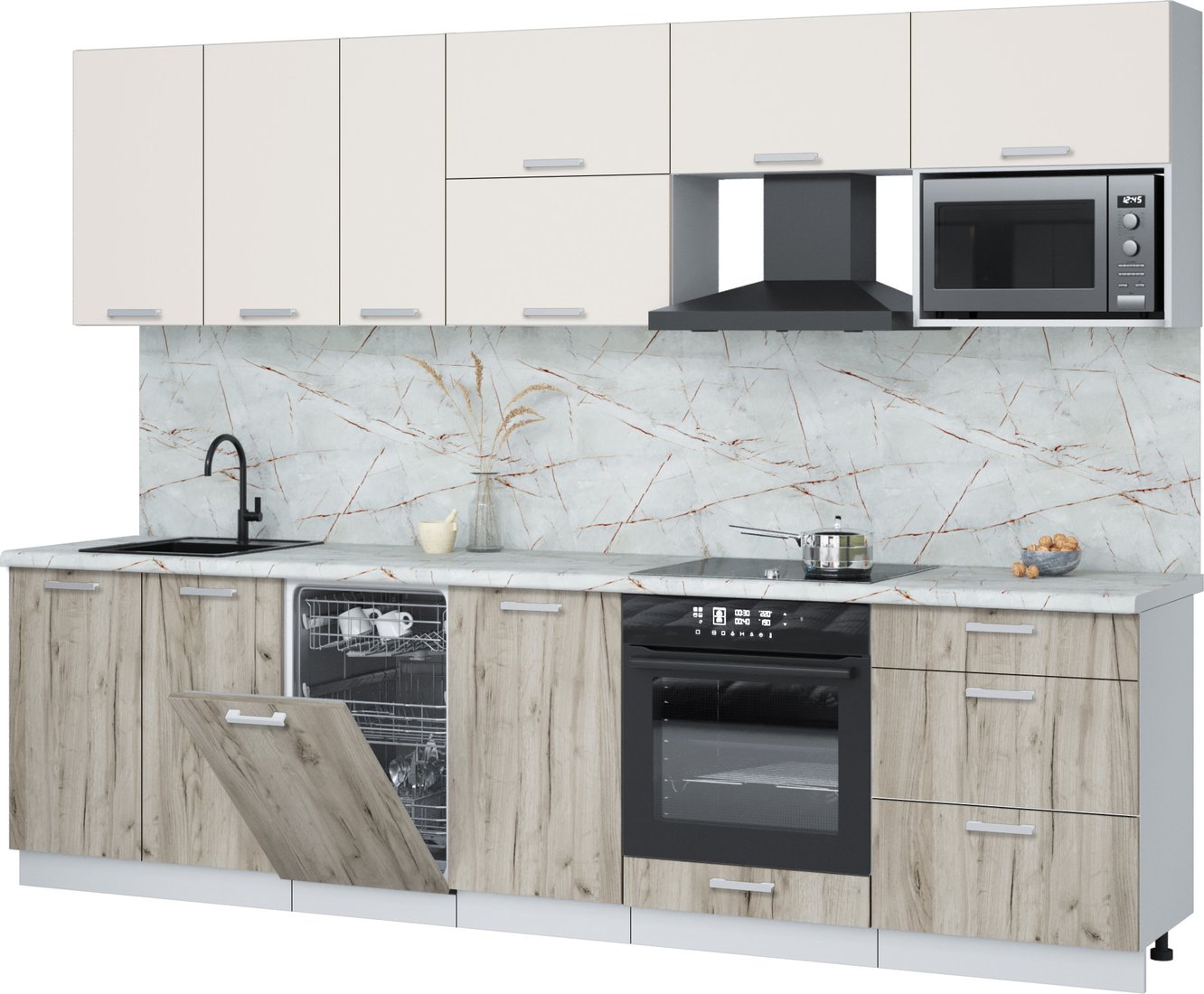 

Готовая кухня Интерлиния Мила Лайт 2.9-ПМ4 (персидский жемчуг/дуб серый/серый каспий)