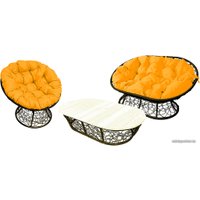 Набор садовой мебели M-Group Мамасан, Папасан и стол 12140211 (коричневый ротанг/желтая подушка)