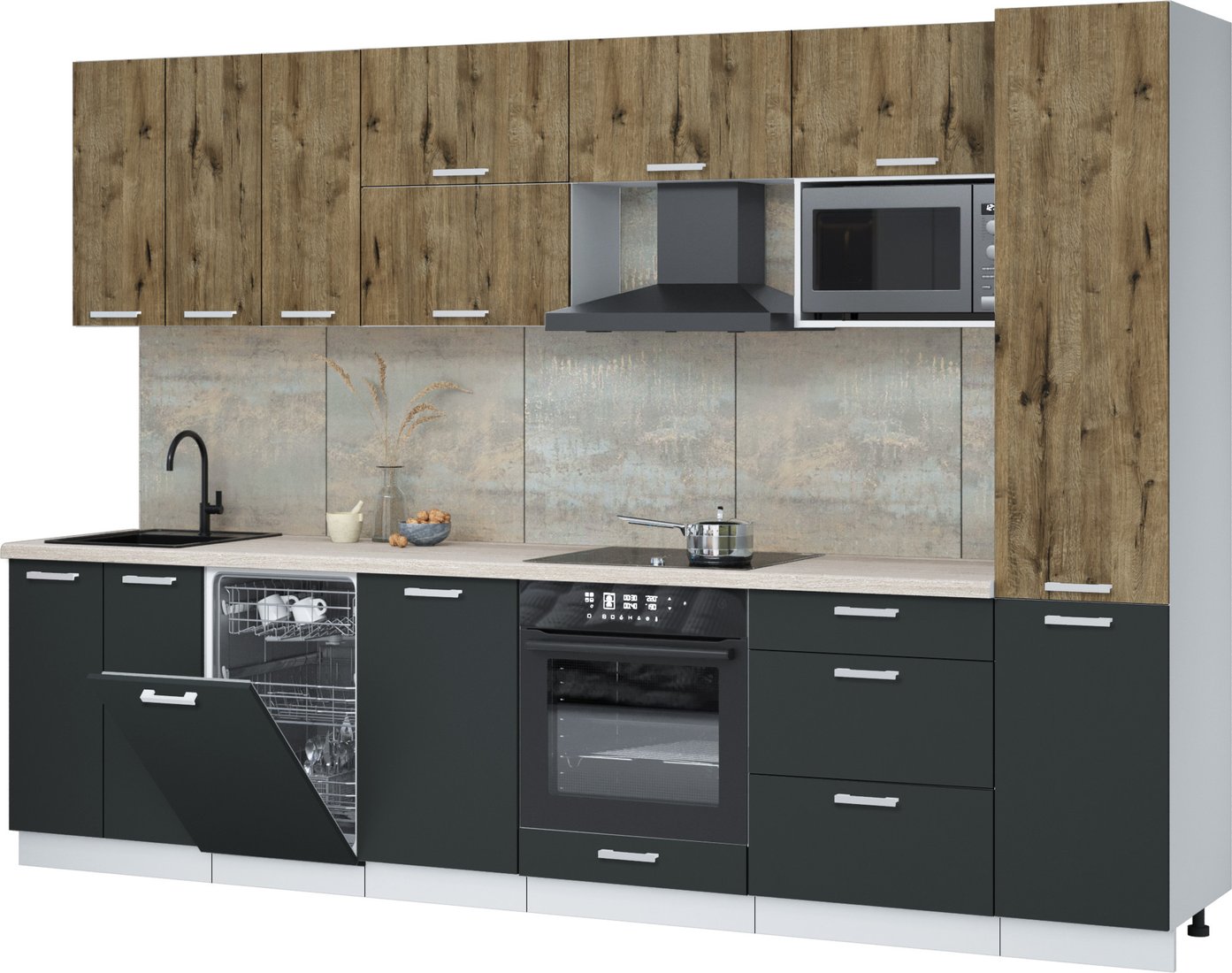 

Готовая кухня Интерлиния Мила Лайт 3.1-ПМ4 (дуб веллингтон/антрацит/травертин серый)