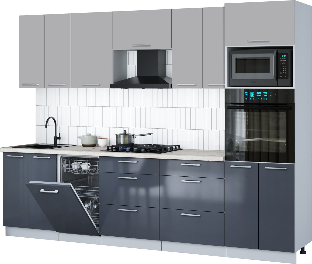 

Готовая кухня Интерлиния Мила Gloss 2.85-ПМ3 (асфальт глянец/грей/бискайская сосна)