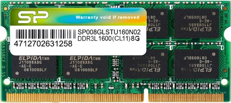 

Оперативная память Silicon-Power 8GB DDR3 SO-DIMM PC3-12800 SP008GLSTU160N02