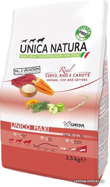 Сухой корм для собак Unica Natura Unico Maxi с олениной, рисом и морковью 2.5 кг