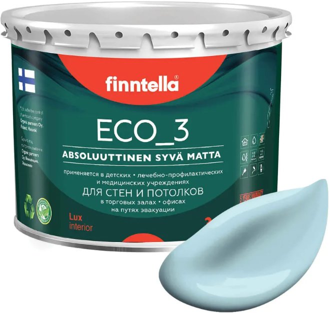 

Краска Finntella Eco 3 Wash and Clean Jaata F-08-1-1-LG258 2.7 л (светло-голубой)