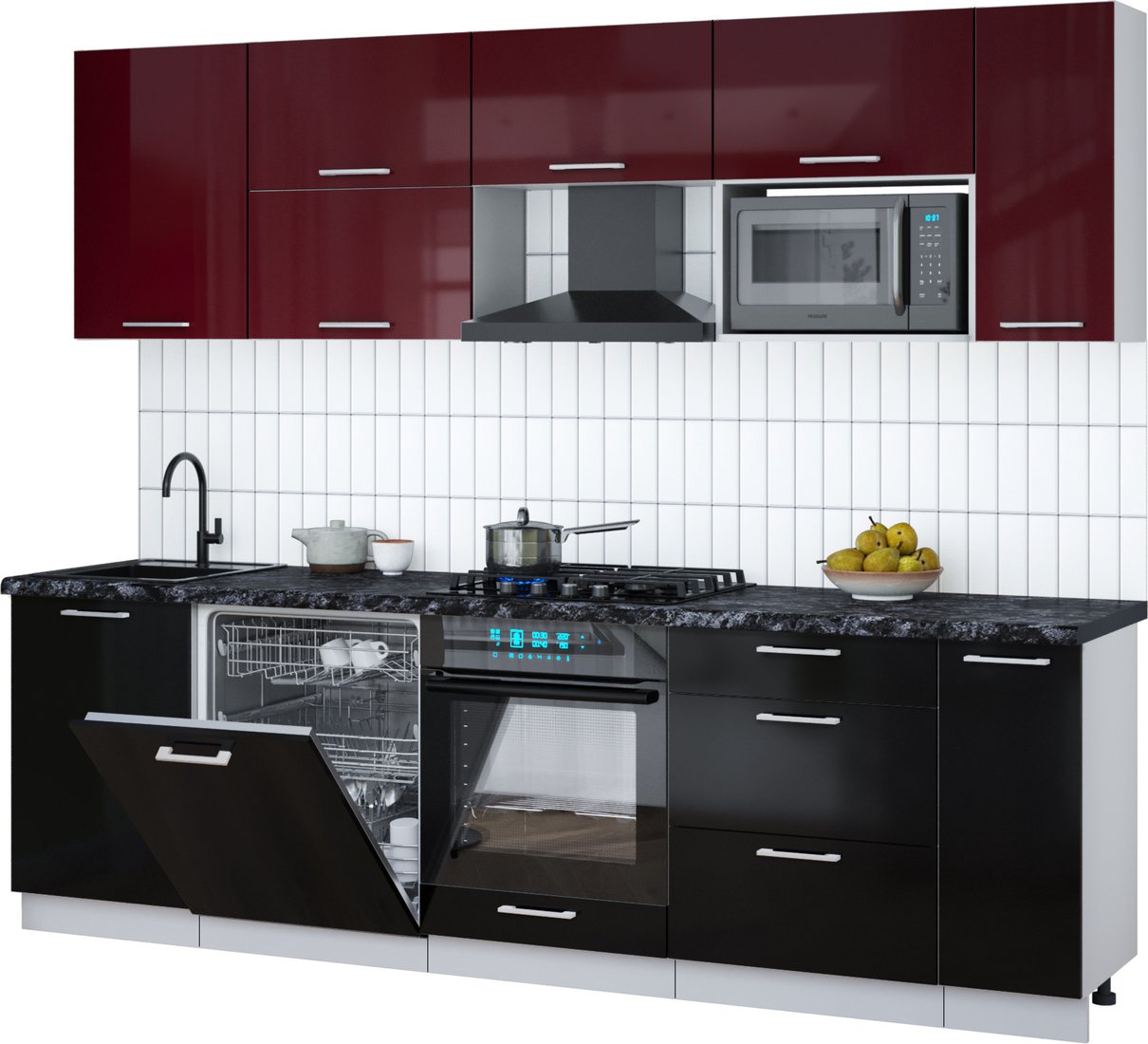 

Готовая кухня Интерлиния Мила Gloss 2.6-ПМ2 (черный глянец/бордовый глянец/кастилло темный)