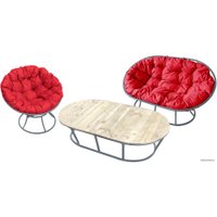 Набор садовой мебели M-Group Мамасан, Папасан и стол 12130306 (серый/красная подушка)