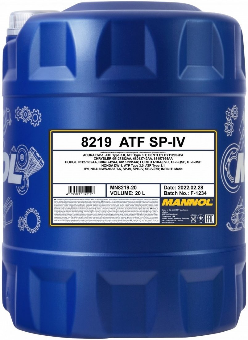 

Трансмиссионное масло Mannol ATF SP-IV 8219 20л
