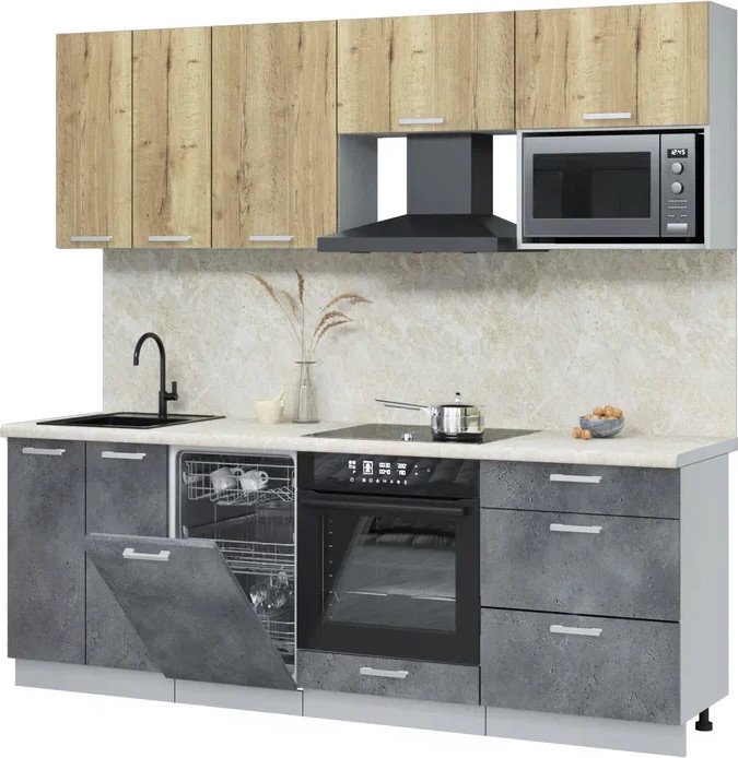 

Готовая кухня Интерлиния Мила Лайт 2.25-ПМ4 (дуб золотой/бетон портленд/опал светлый)