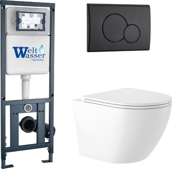 Унитаз подвесной Saniteco KW-9003W Rimles + WeltWasser Marberg 410 + Marberg 507 RD MT-BL