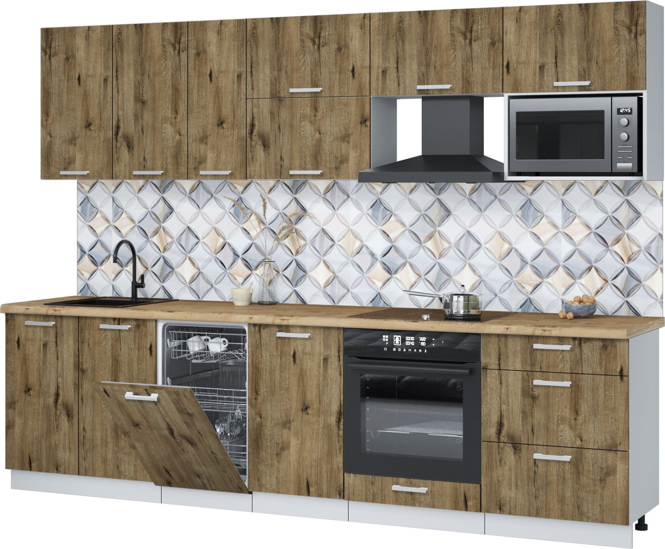 

Готовая кухня Интерлиния Мила Лайт 2.9-ПМ4 (дуб веллингтон/дуб веллингтон/дуб бунратти)