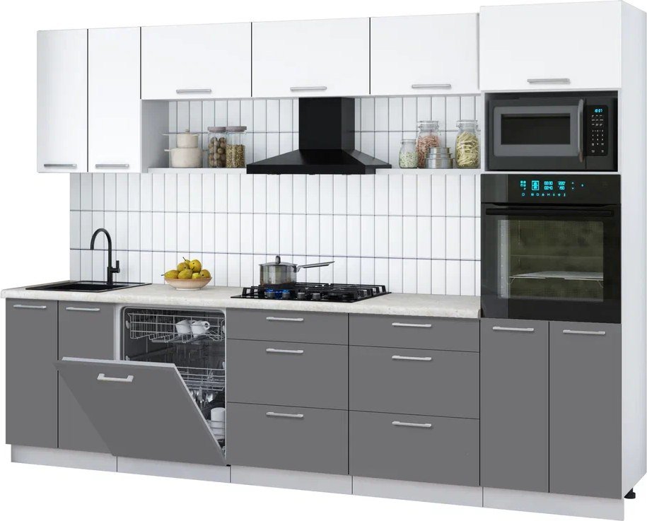 

Готовая кухня Интерлиния Мила Gloss 3.0-ПМ1 (серый/белый/опал светлый)