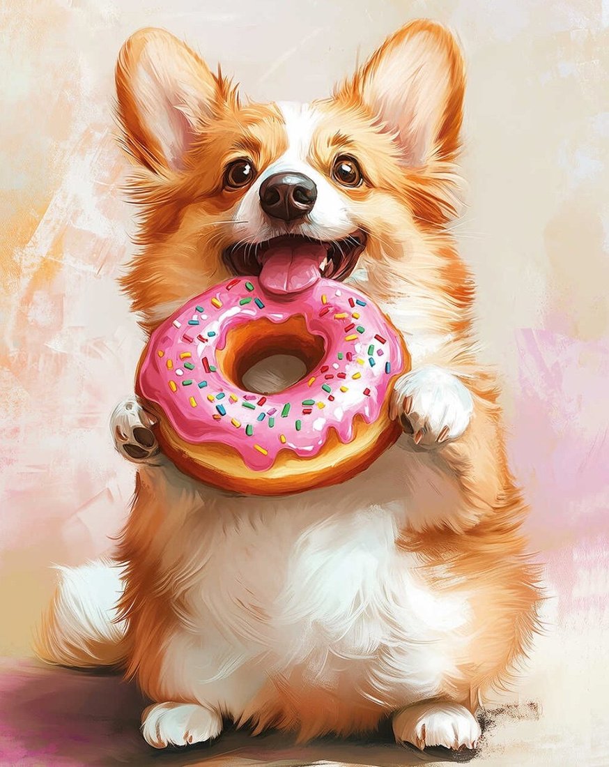 

Алмазная мозаика Феникс+ Корги с пончиком 70794