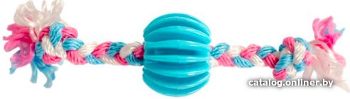 Игрушка для собак Duvo Plus Мяч ребристый с веревочной косичкой (голубой)