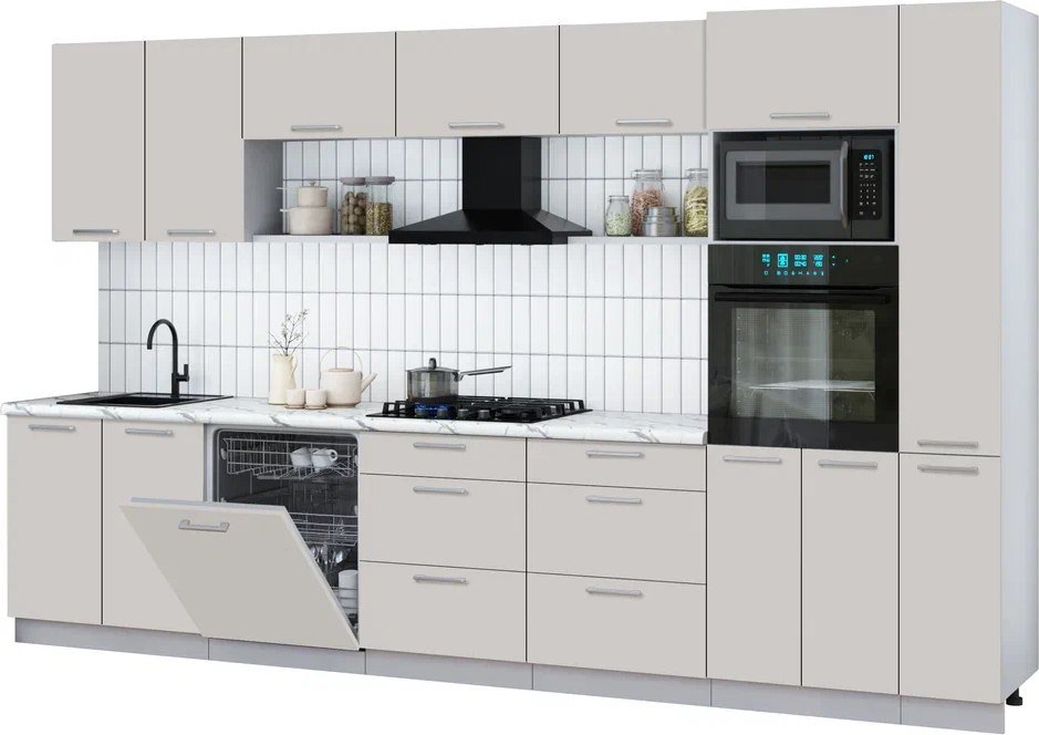 

Готовая кухня Интерлиния Мила Gloss 3.5-ПМ1 (кашемир/кашемир/белый гранит)