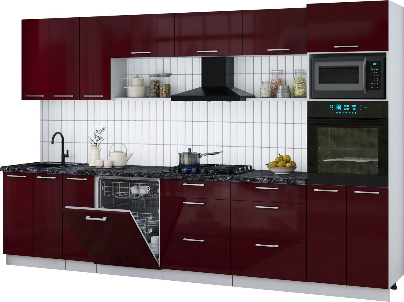 

Готовая кухня Интерлиния Мила Gloss 3.3-ПМ1-2 (бордовый глянец/бордовый глянец/кастилло темный)