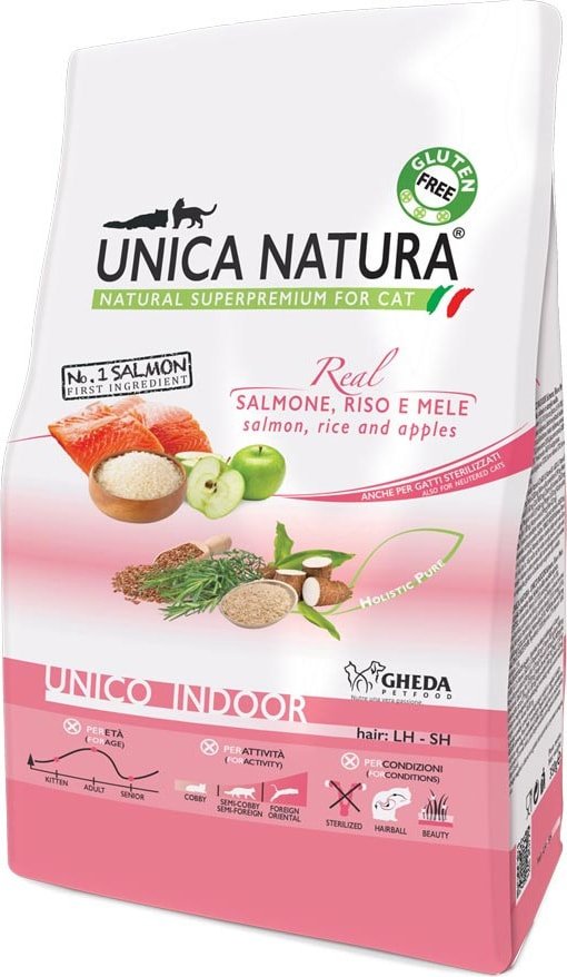 

Сухой корм для кошек Unica Natura Unico Indoor с лососем, рисом и яблоком 1.5 кг