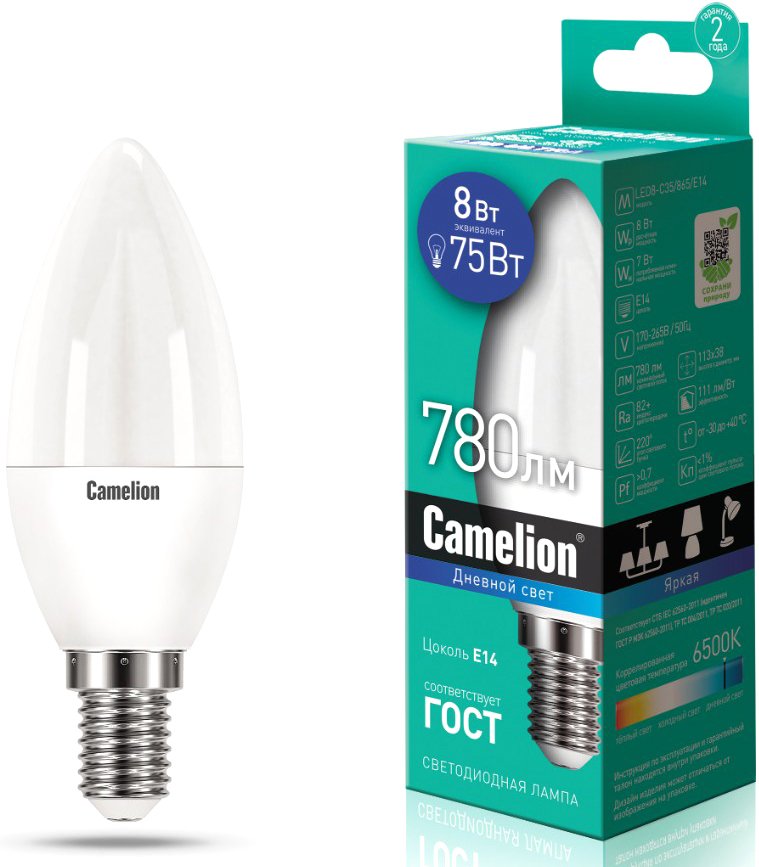

Светодиодная лампочка Camelion LED8-C35/865/E14
