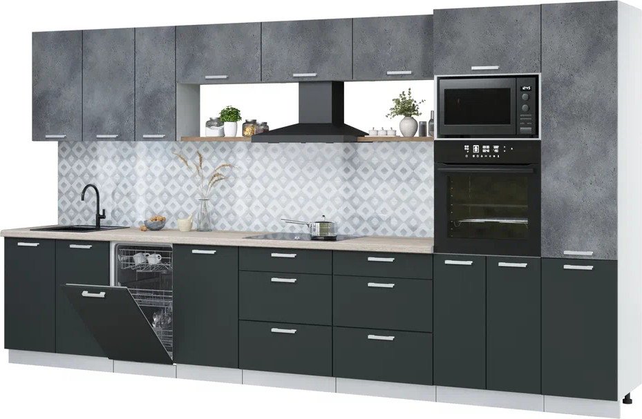 

Готовая кухня Интерлиния Мила Лайт 3.9-ПМ3 (бетон портленд/антрацит/травертин серый)