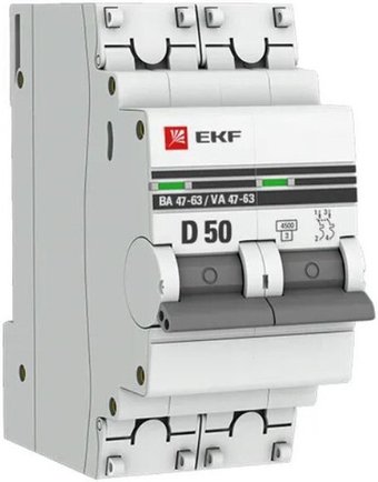 Выключатель автоматический EKF PROxima ВА 47-63 2P 50А (D) 4.5kA