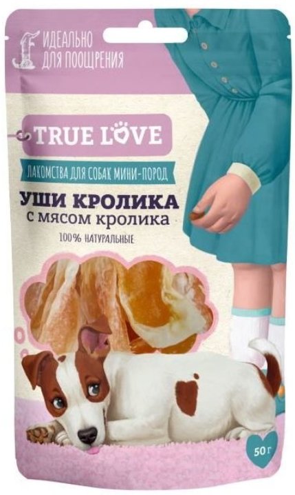 

Лакомство для собак GreenQZin TRUE LOVE Уши кролика с мясом кролика 50 гр